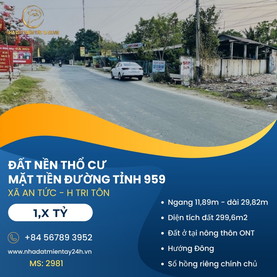 🌟 MẢNH ĐẤT VÀNG TRI TÔN – CƠ HỘI ĐẦU TƯ SINH LỜI KHÔNG THỂ BỎ QUA (MS: 2981) 🌟